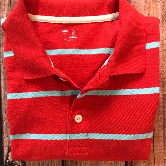 100% COTTON GAP POLO SHORT SLEEVE RED BLUE STRIP - Picture 3 of 4